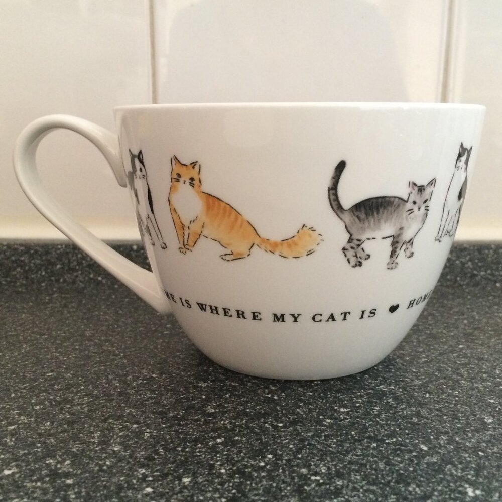 Portobello by Inspire Home Is Where The Cat Is Large Coffee Mug White Bone China